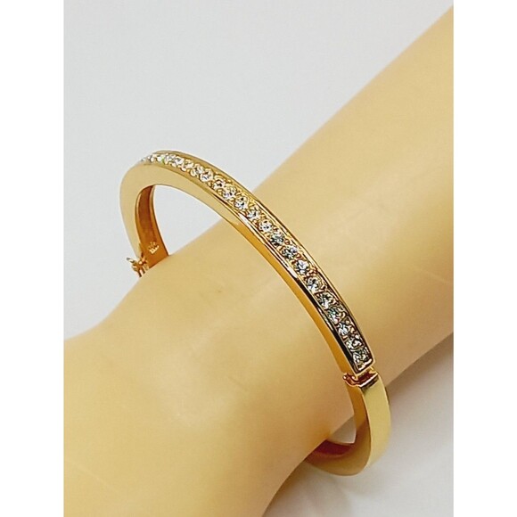 Vintage Christian Dior Crystal Hinged Cuff Bracelet Bangle 4.6mm Size 7 - Picture 1 of 10